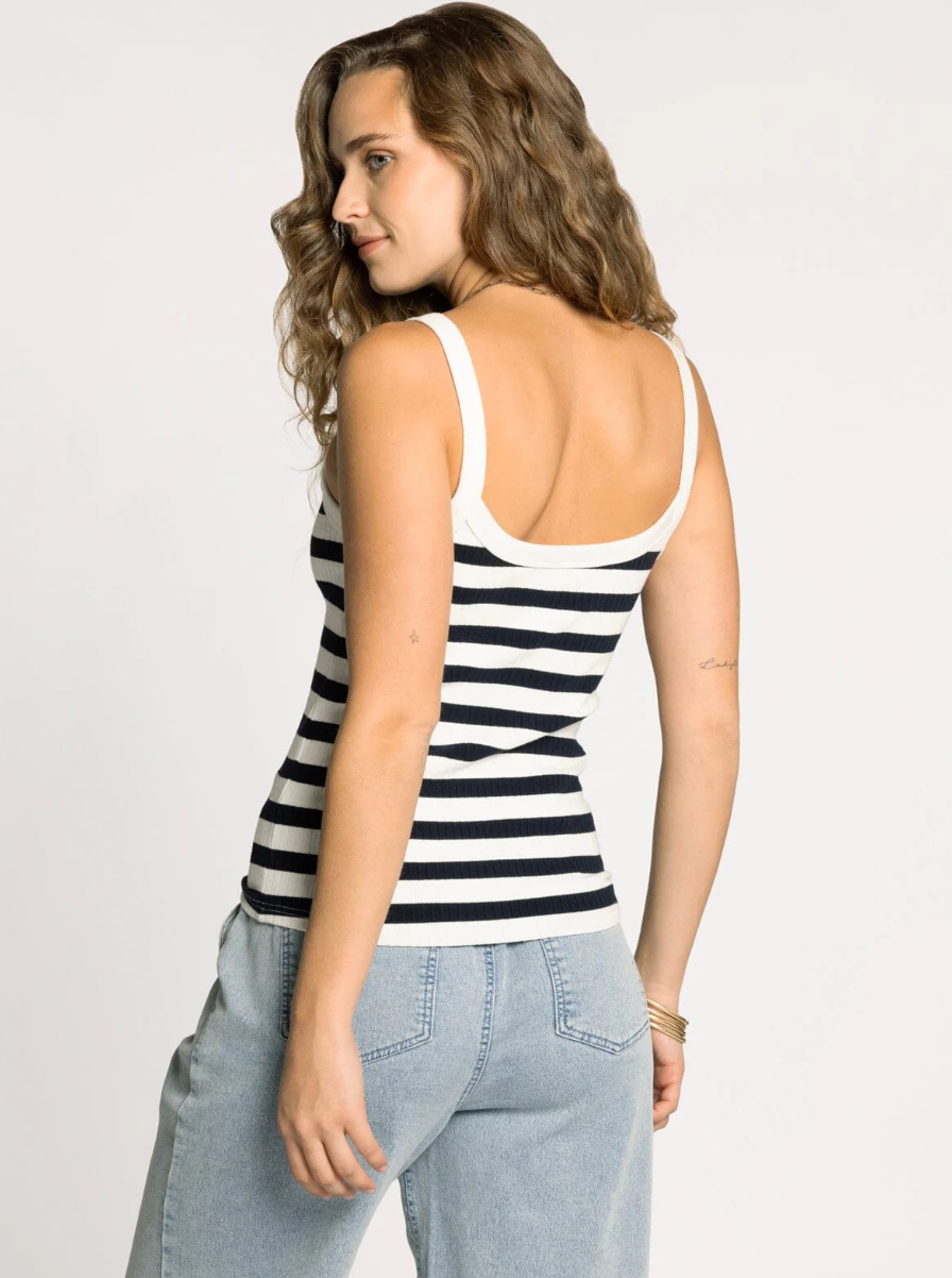 navy and white stripe tank