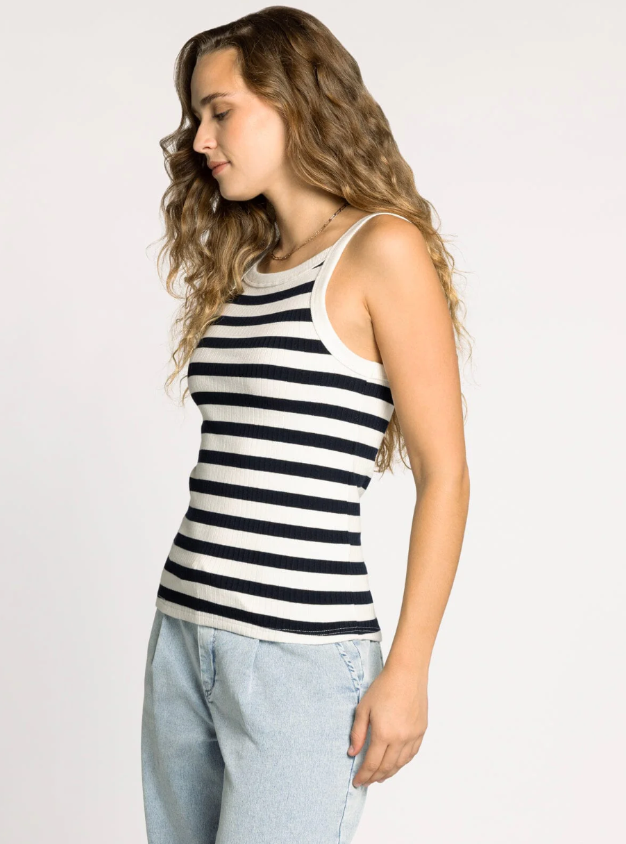 navy and white stripe tank