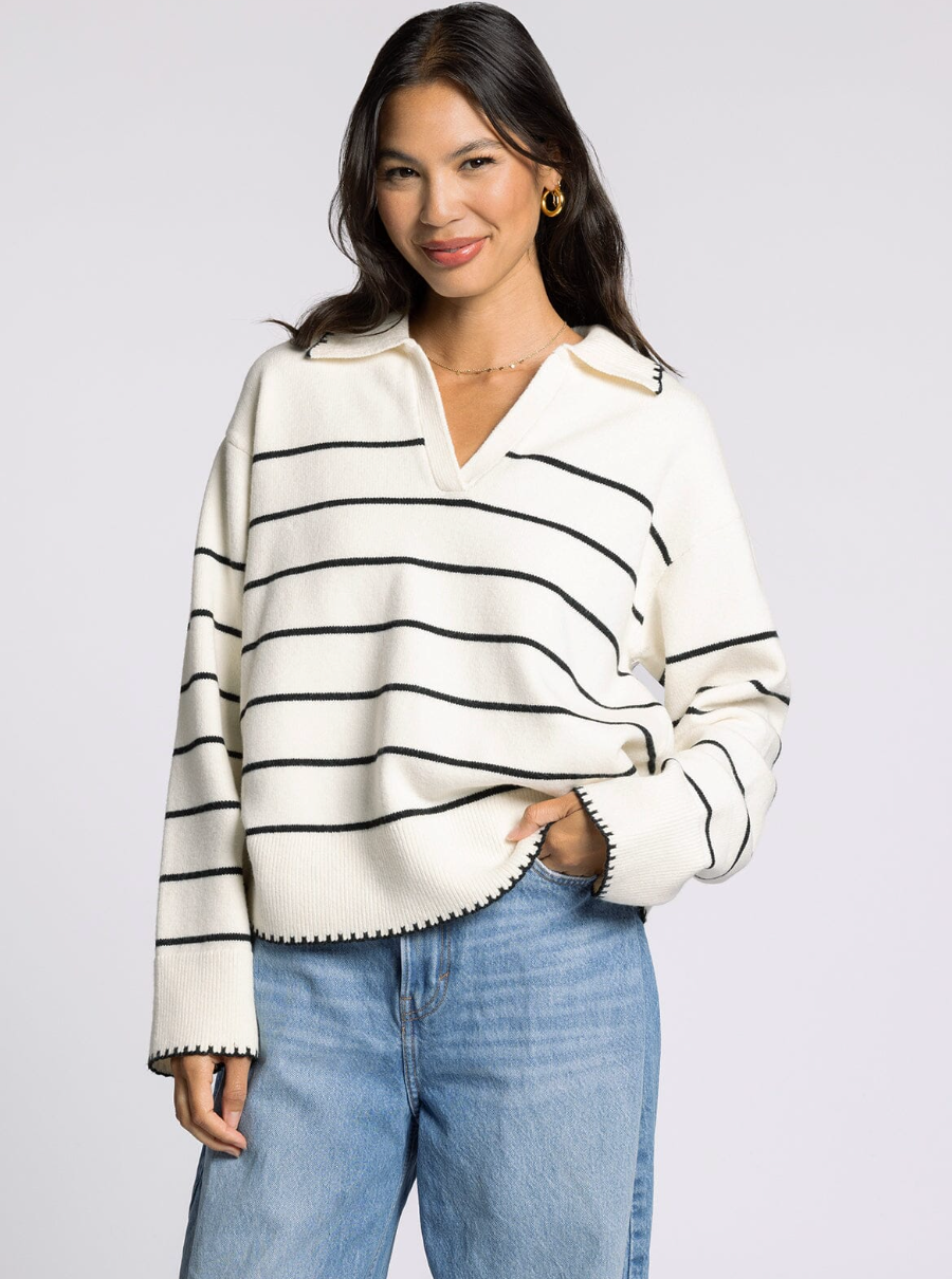 cream and black stripe sweater
