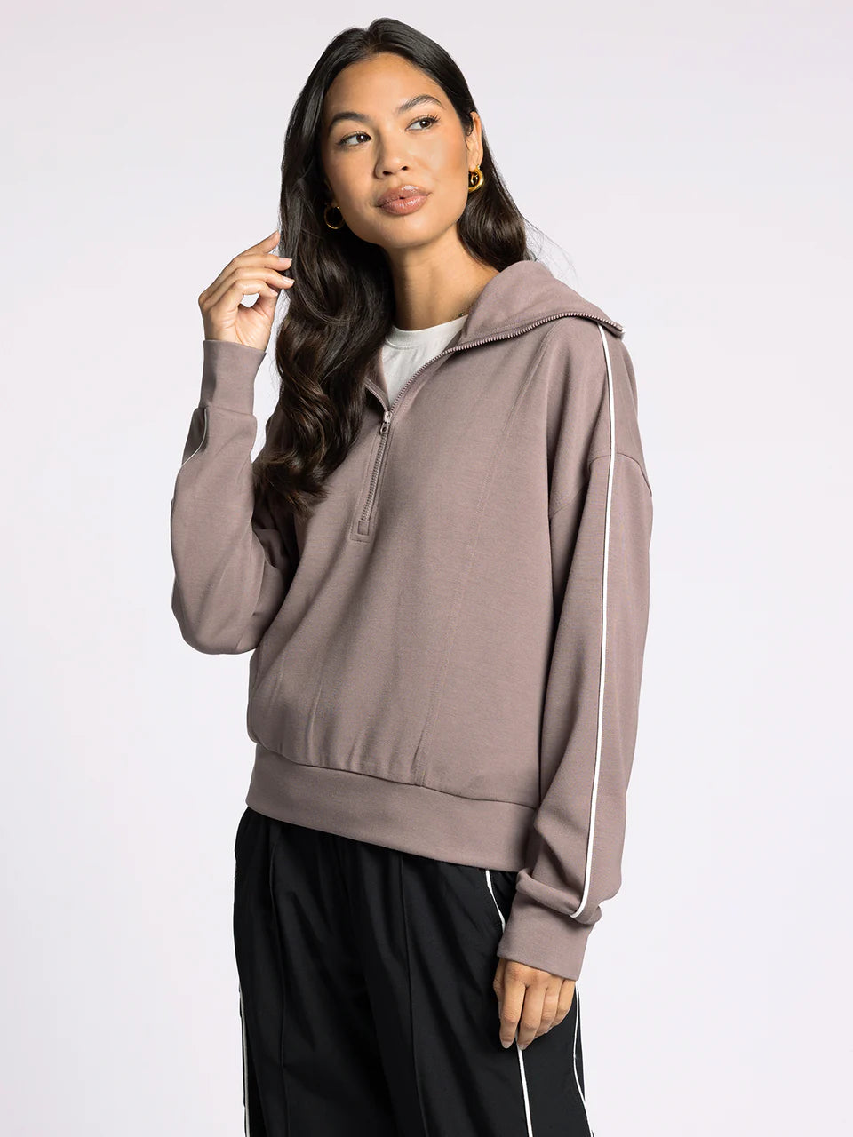 brown 1/4 zip athletic top