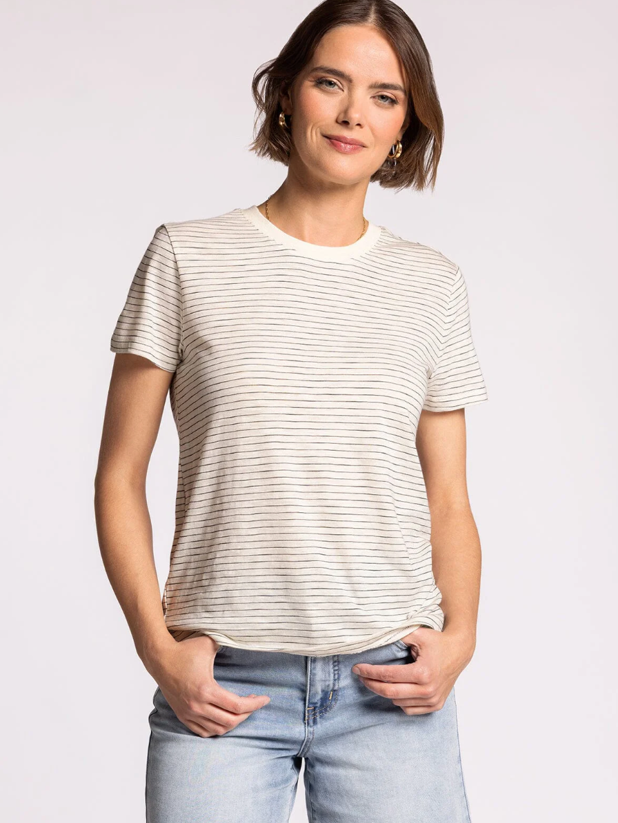 black stripe slub knit tee