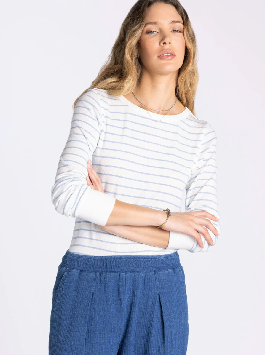 Thread & Supply : Stacey Top in Ivory Blue Stripe