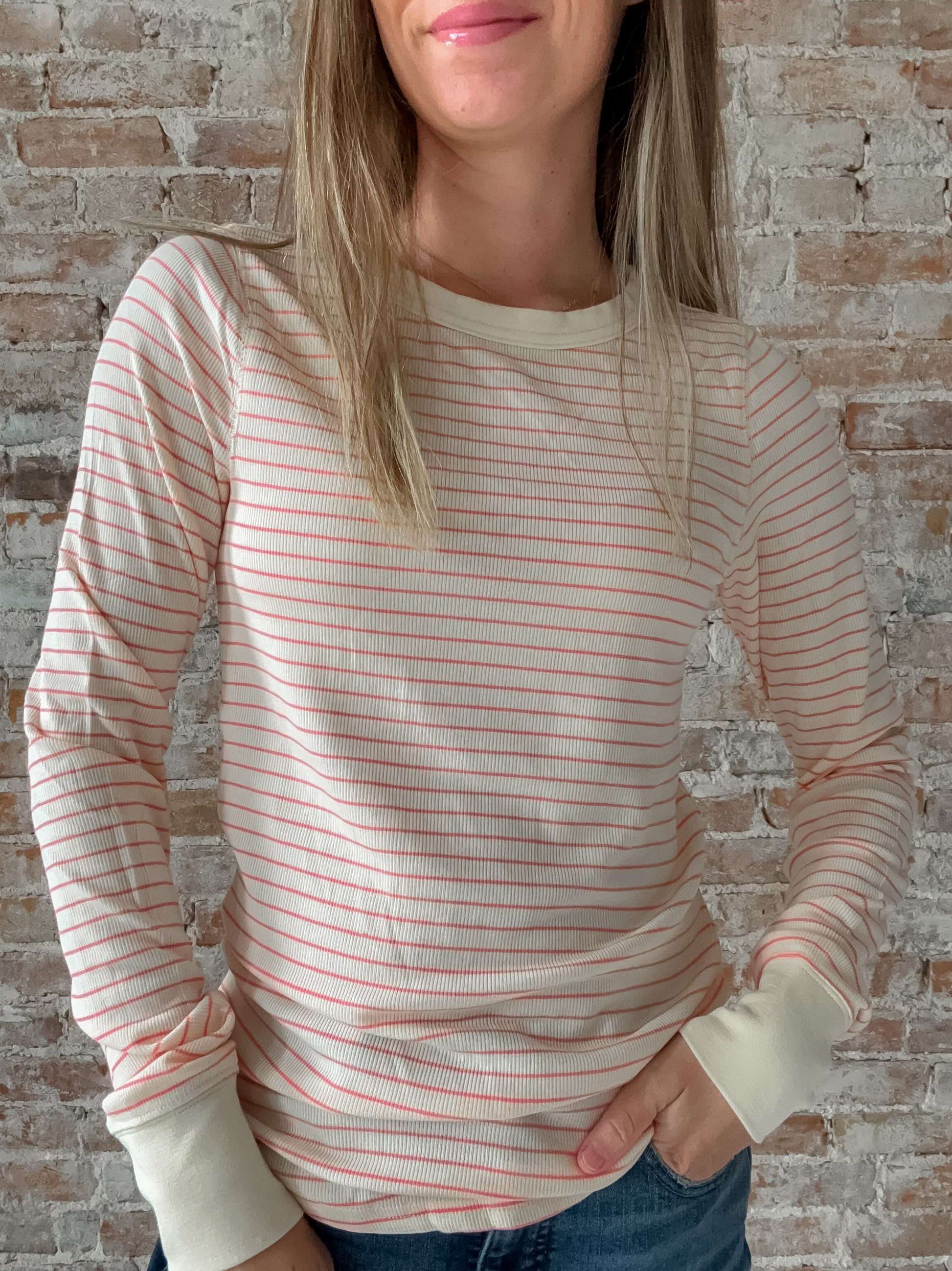 pink stripe long sleeve top