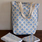 Cotton Tote Bag in Trellis Indigo