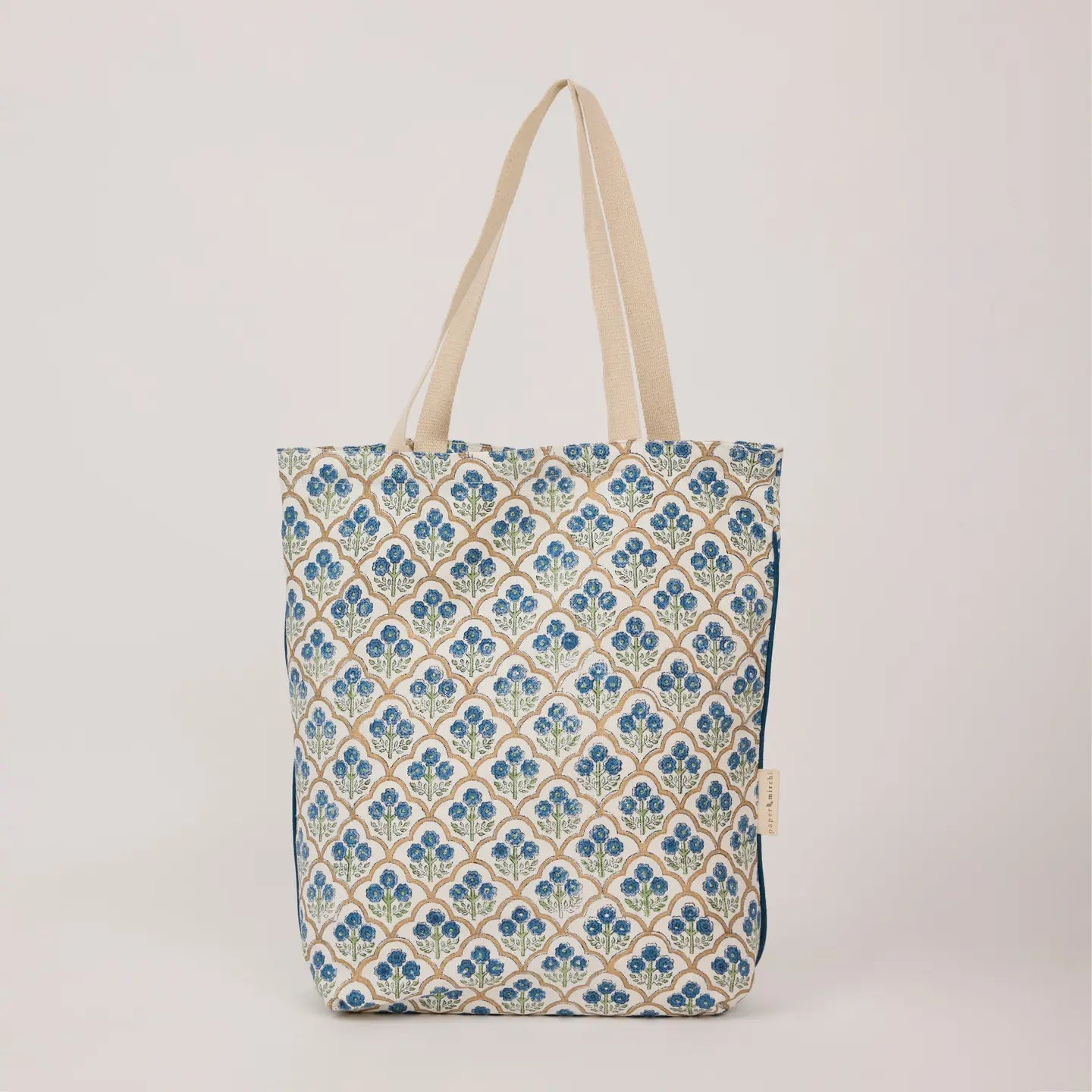Cotton Tote Bag in Trellis Indigo