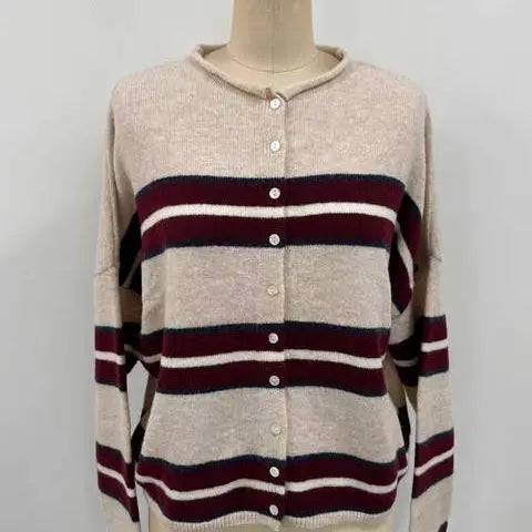 Piper Cardigan : Varsity Stripe in Beige