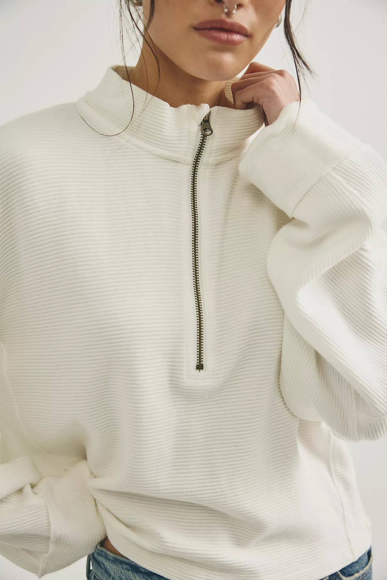 Free People: Celeste 1/4 Zip in Clean Ivory