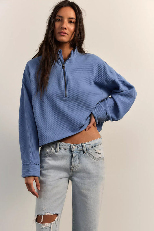 Free People: Celeste 1/4 Zip in Bluebell