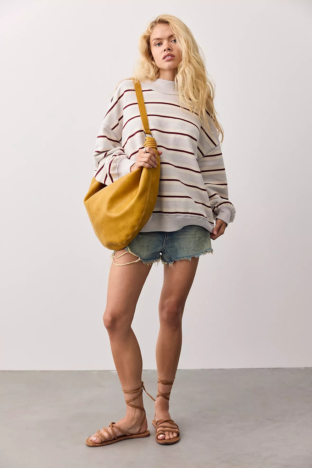 Free People: Palm Springs Pullover in Washed Blue Stripe