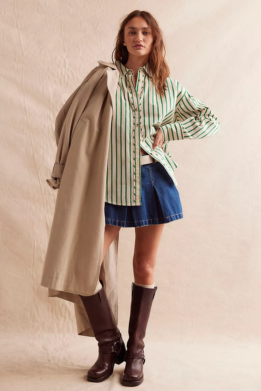 Free People: Varstiy Vibes Shirt in Green Combo