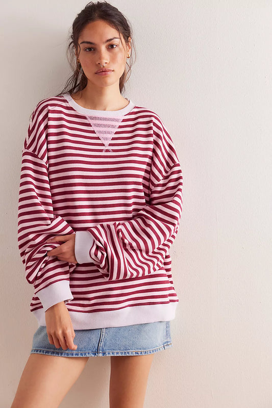 Free People: Classic Oversized Crew in Raspberry Combo