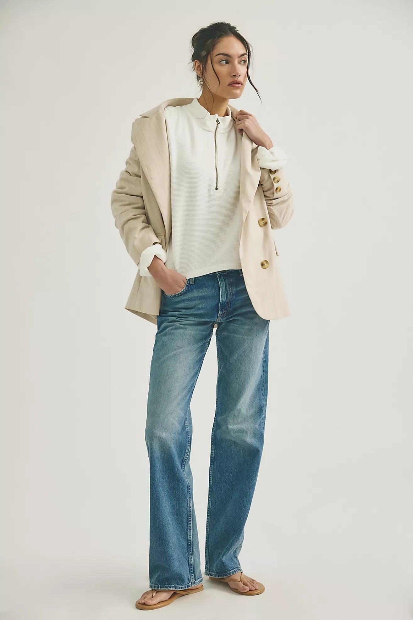 Free People: Celeste 1/4 Zip in Clean Ivory