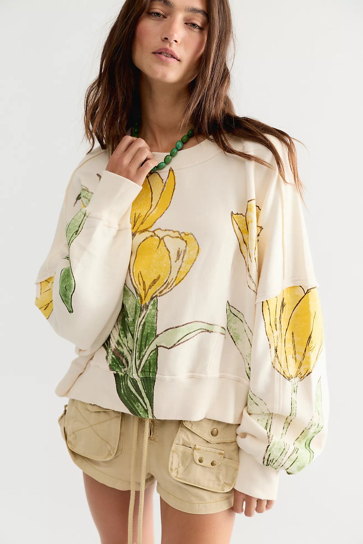 Free People: Gaia Sweatshirt in Tulip Yellow Combo