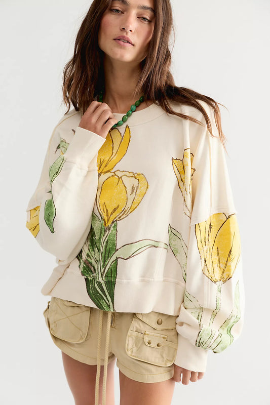 Free People: Gaia Sweatshirt in Tulip Yellow Combo