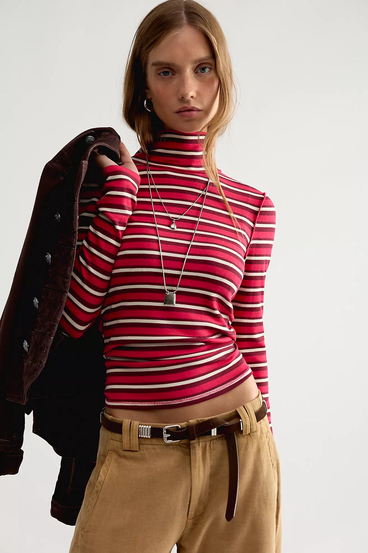 Free People: Good Good Stripe Turtleneck in Red Combo