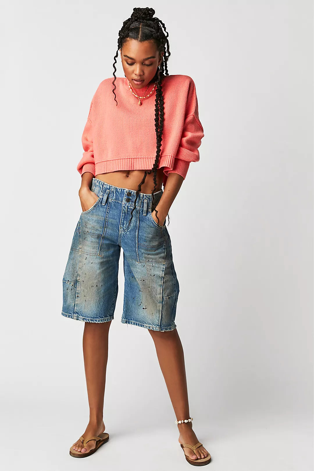 Free People: Easy Street Crop Pullover in Guava Juice