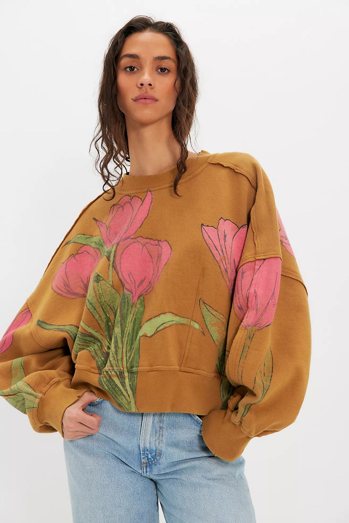 Free People: Gaia Sweatshirt in Tulip Brown Combo