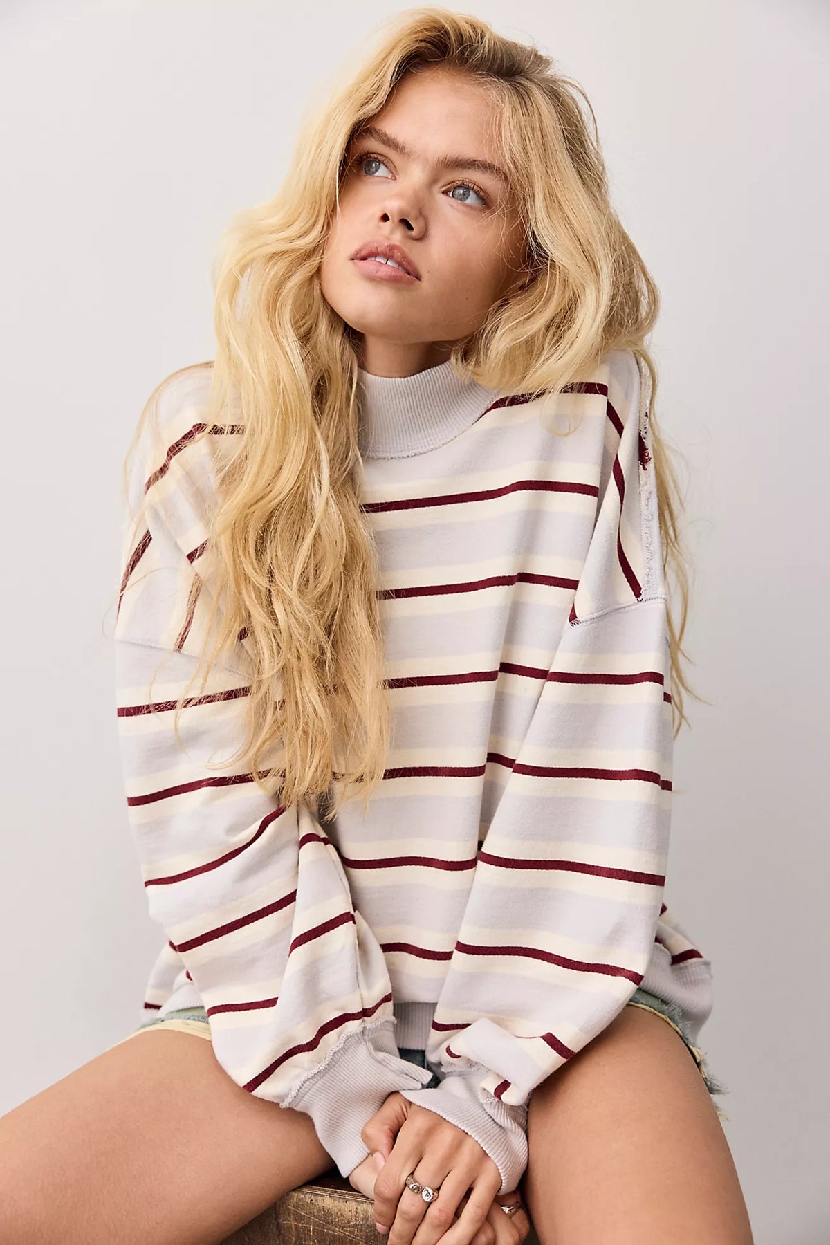 Free People: Palm Springs Pullover in Washed Blue Stripe