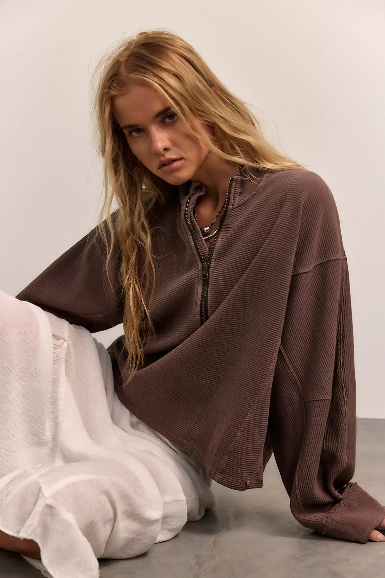Free People: Celeste 1/4 Zip in Mochachinno