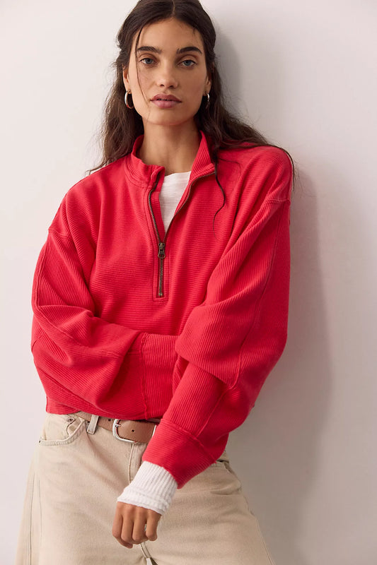 Free People: Celeste 1/4 Zip in Salsa
