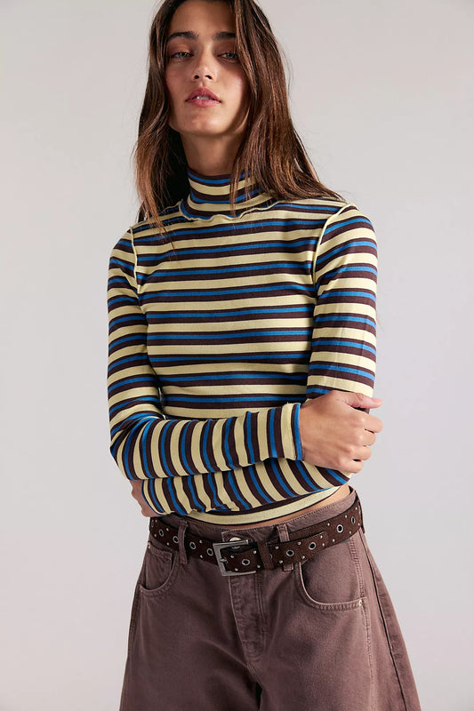 Free People: Good Good Stripe Turtleneck in Yellow Combo