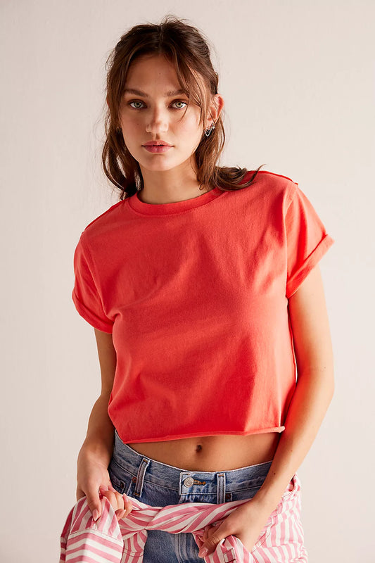 Free People: Perfect Tee in Radiant Watermelon