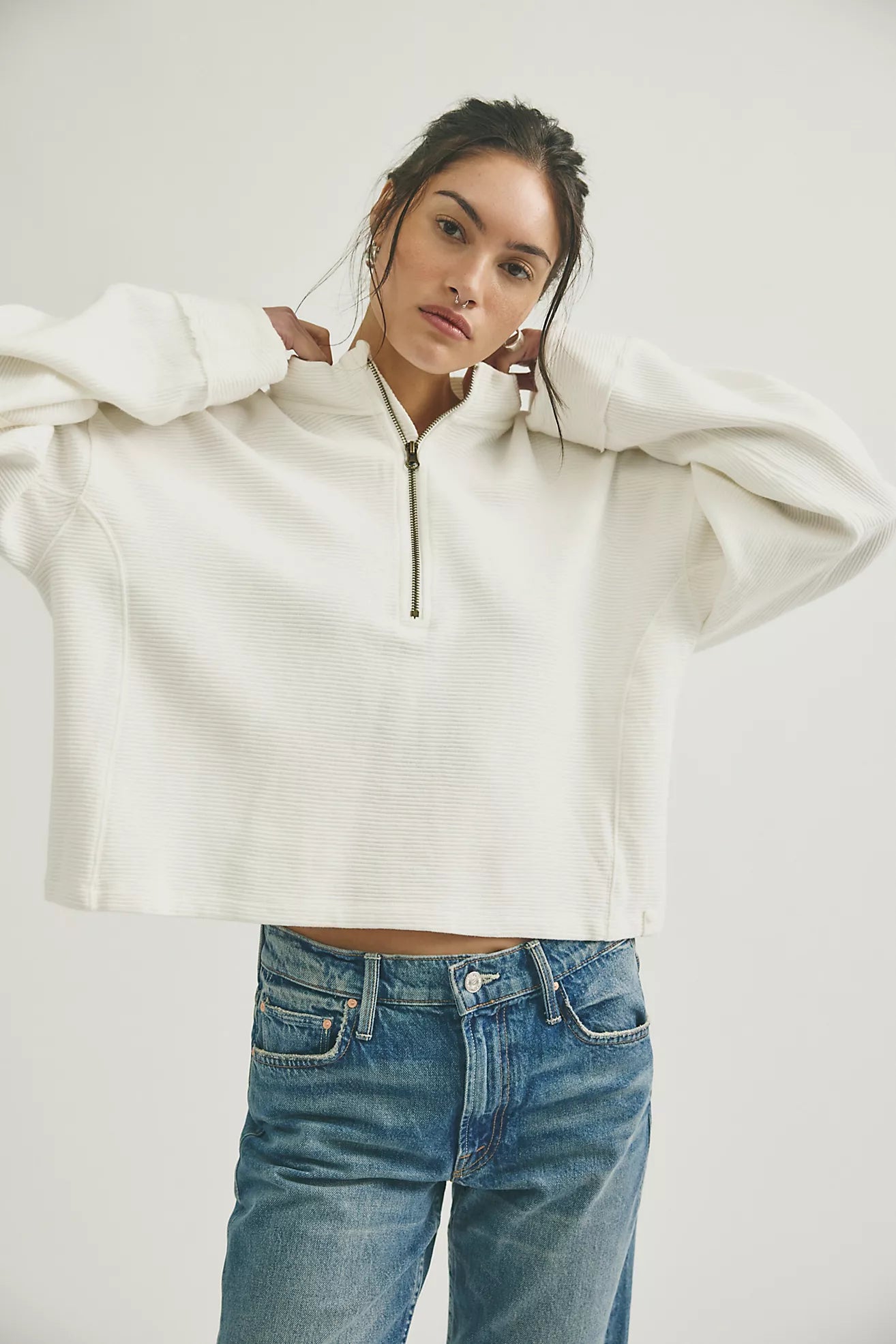 Free People: Celeste 1/4 Zip in Clean Ivory