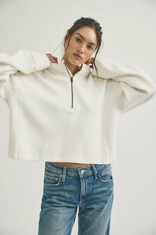 Free People: Celeste 1/4 Zip in Clean Ivory