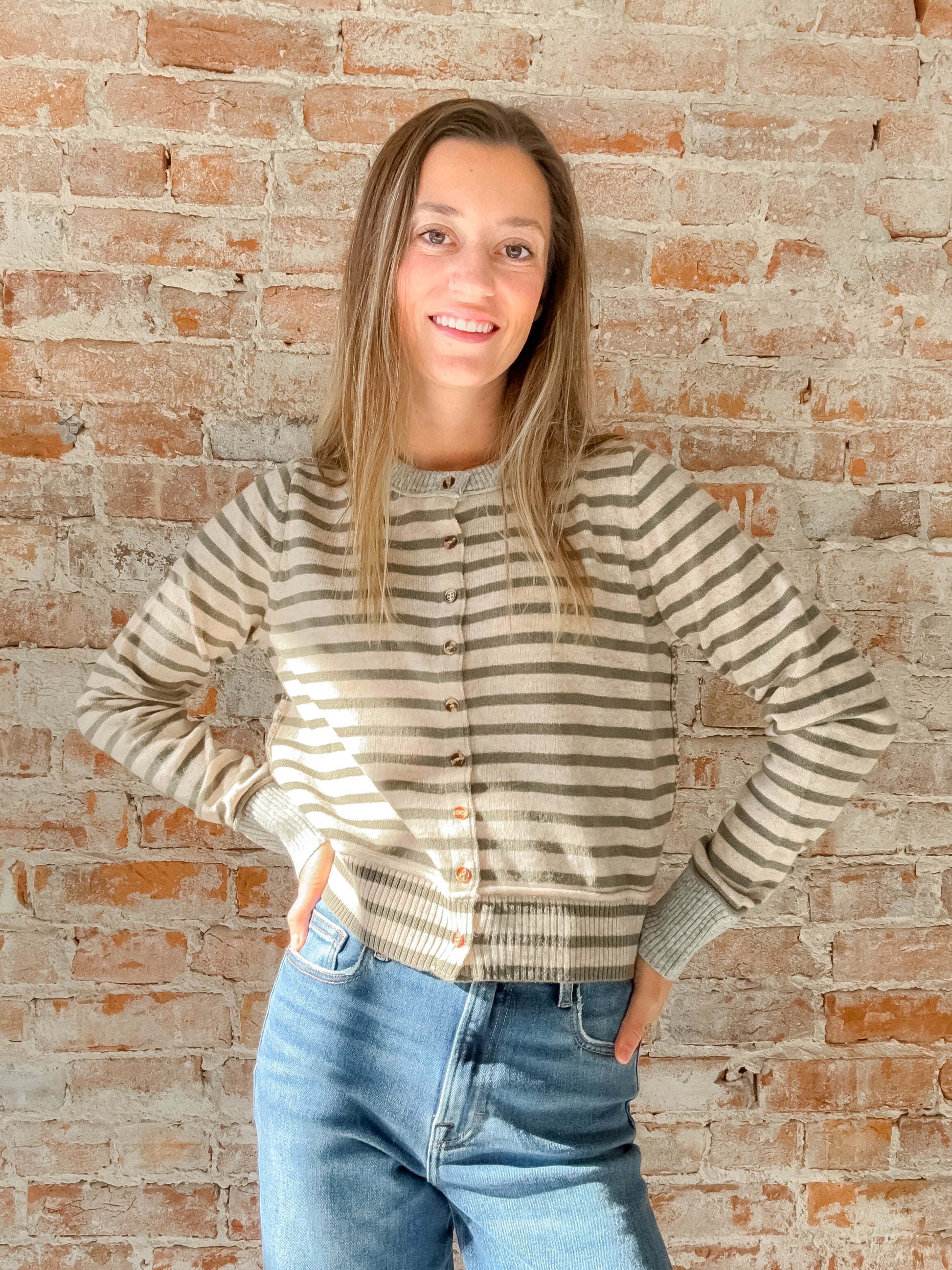sage and oat stripe cardigan
