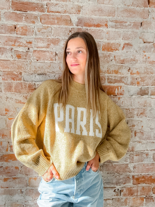 yellow sweater "paris" in white