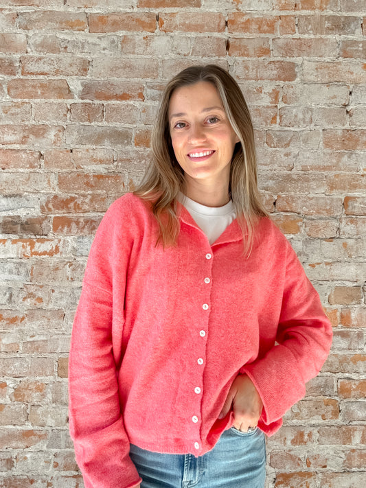 peach cardigan