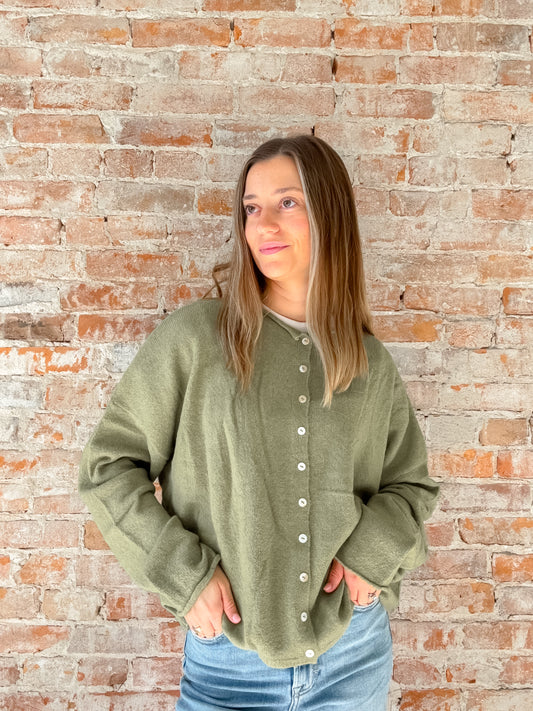 sage green cardigan