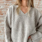 taupe v-neck ribbed knit sweater