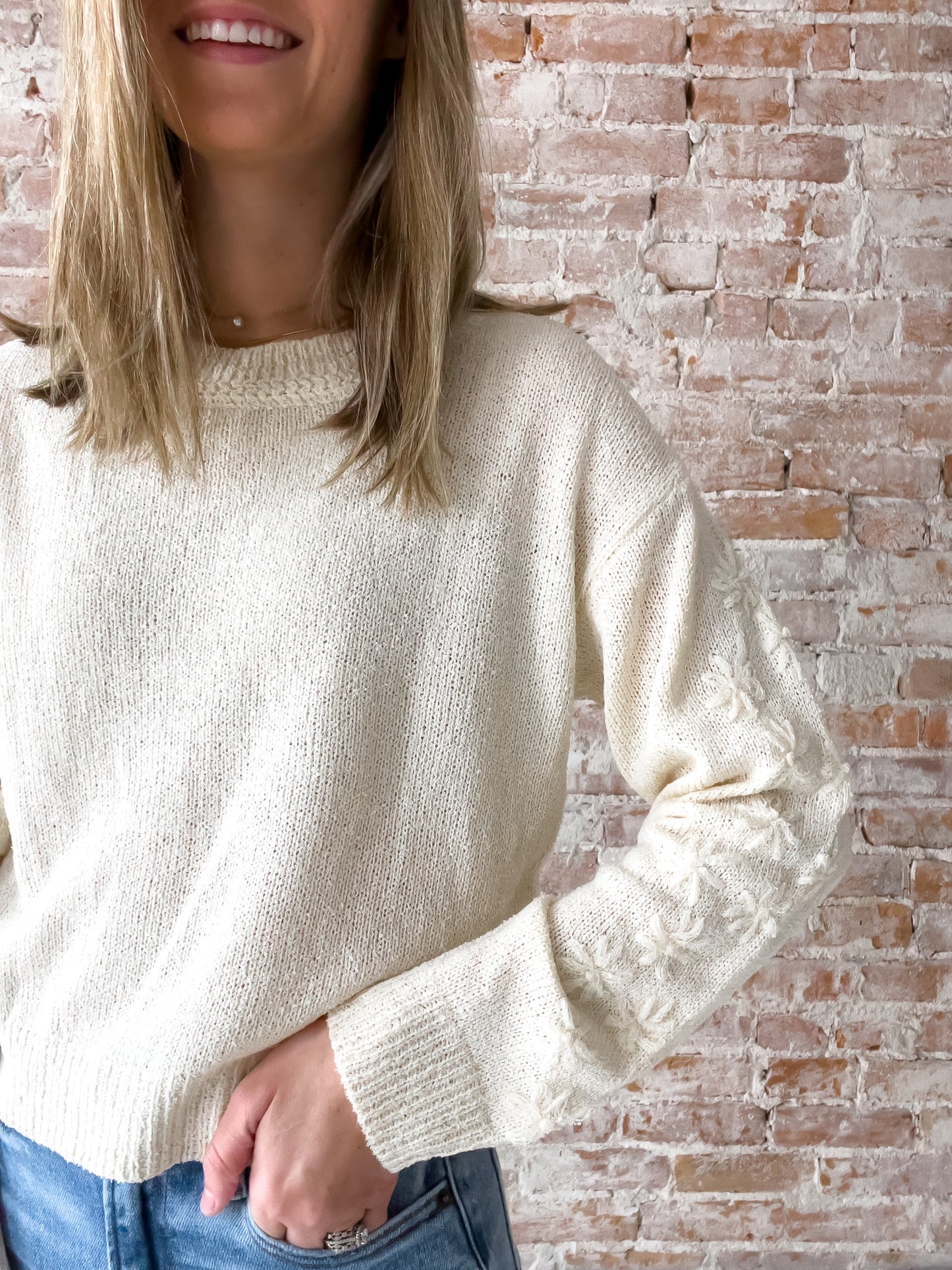 Darling Detail Crewneck Sweater - Cream